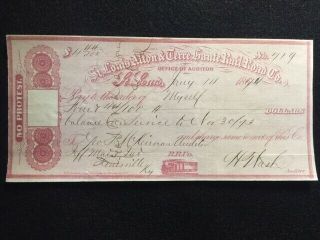 1874 St.  Louis Alton & Terre Haute Railroad Co.  $4.  44 Bank Check Scarce