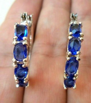 Stunning Vintage Estate Blue Rhinestone 1 " Pierced Earrings 2805b