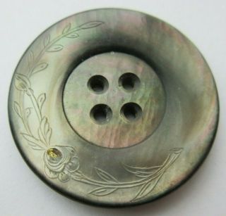 Xl Antique Vtg Carved Mop Shell Button W/ Flower Design 1 - 1/2 " (k)