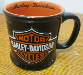 Harley Davidson Large Coffee Mug Cup 3d Raised Logo 16 Oz Black Orange