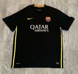 Nike Dri Fit Black Fc Barcelona Qatar Airways Soccer Jersey Size Men 