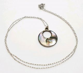 Petite Vintage Taxco 925 Sterling Silver Mexico Abalone Moon Pendant Necklace