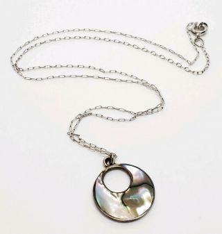 Petite Vintage Taxco 925 Sterling Silver Mexico Abalone Moon Pendant Necklace 2