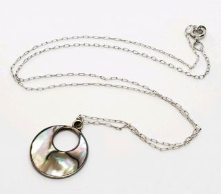 Petite Vintage Taxco 925 Sterling Silver Mexico Abalone Moon Pendant Necklace 3