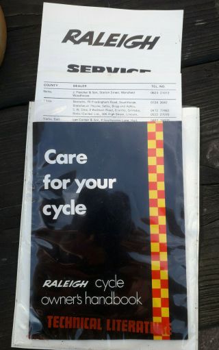 Vintage Raleigh Cycle Owners Handbook,  2 Service Lists & Sleeve 70 