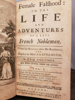 Female Falsehood: Or,  The Life And Adventures Of A Late French Nobleman 2v 1722