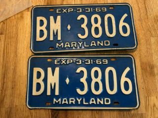 Set 1969 Maryland Md License Plates