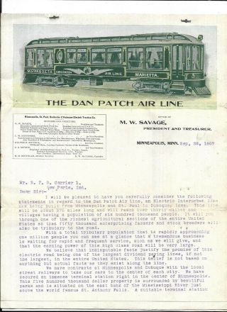1907 Dan Patch Railroad - - Four Page Letter On Plans For This Interurban