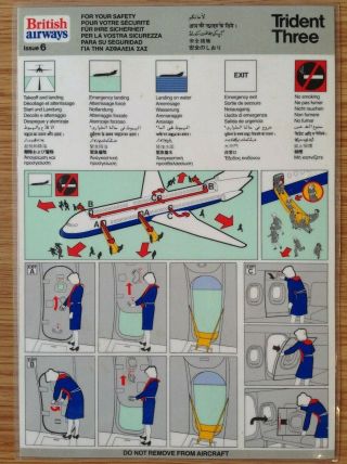 Safety Card British Airways Hawker Siddeley Trident Three Issue 6