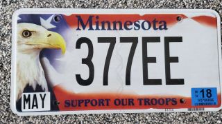 Minnesota Support Our Troops Automobile License Plate Bald Eagle Usa America