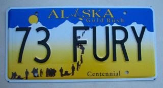 Alaska Vanity License Plate " 73 Fury " 1973 Plymouth