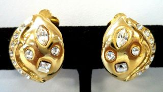 Stunning Vintage Estate Gold Tone Rhinestone 3/4 " Clip On Earrings 2786q