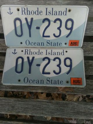 (pair) - Rhode Island License Plate Ocean State The Wave 2003 Sticker.  Oy - 239