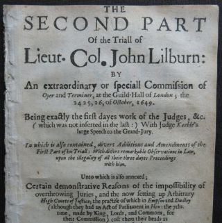 Trial Lilburne 1650 English Civil War Pamphlet Leveller Treason Second Part