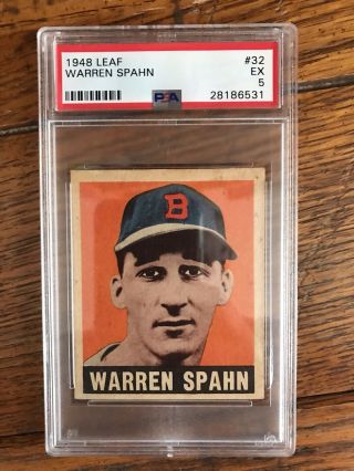 Warren Spahn 1948 Leaf 32 Psa 5 Ex Rookie Card (rc) Hof
