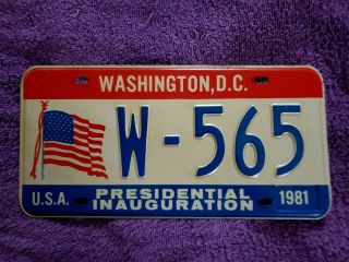 1981 District Of Columbia Presidential Inauguration License Plate W 565