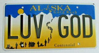 Alaska Gold Rush Vanity License Plate " Luv God " Jesus Bible Lord Christ Church