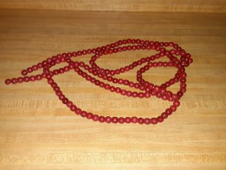 Vintage Cranberry Wooden Bead Christmas Tree Garland 9 Ft Primitive Very Pretty