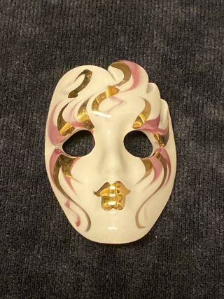 Vintage Hand Painted Mardi Gras Orleans Ceramic Face Mask Brooch Pin