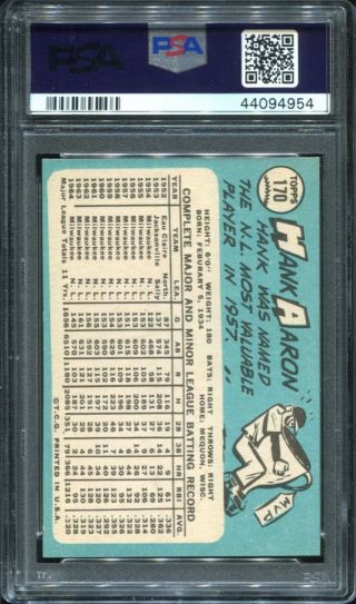 1965 Topps 170 Hank Aaron PSA 6 EX - MT Milwaukee Braves 2
