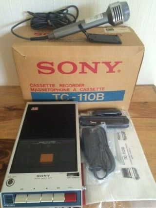 Vintage Sony Tc - 110b Cassette Recorder With Microphone