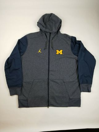 Nike Air Jordan University Of Michigan Jacket Hoodie Gray Blue Size Xl Grey