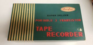 Vintage Honeytone Deluxe Portable 3 Transistor Tape Recorder W Box Accesso