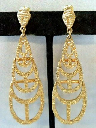 Stunning Vintage Estate Gold Tone 3 " Clip Earrings 2749j