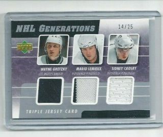 2006 - 07 Upper Deck Next Generations Triple Jersey Card Gretzky/ Lemieux/ Crosby