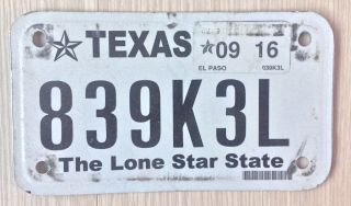 Texas Motorcycle License Plate " The Lone Star State "