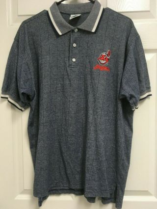 Cleveland Indians Chief Wahoo Men Blue Gray Short Sleeve Polo Shirt L Dynasty