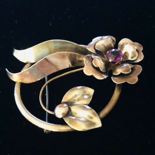 Vintage Brooch Signed Iskin Bros Sterling Silver Amethyst Flower Art Nouveau Pin