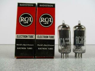2 Rca 6au6 Vacuum Tube Black Plate Matched Pair Old Stock 1955