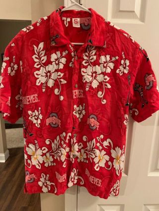 Spike Sports Ohio State Buckeyes Hawaiian Button Front Shirt Men Size L Brutus