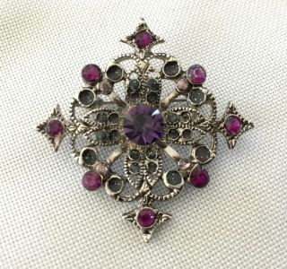 Vintage Purple Amethyst Like Stones Brooch