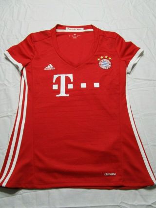Womens Size M Adidas Fc Bayern Munchen Soccer V - Neck Jersey T - Mobile Mia San Mia