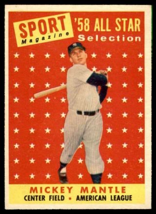 1958 Topps 487 Mickey Mantle Yankees All Star Ex - Mt,  To Nm
