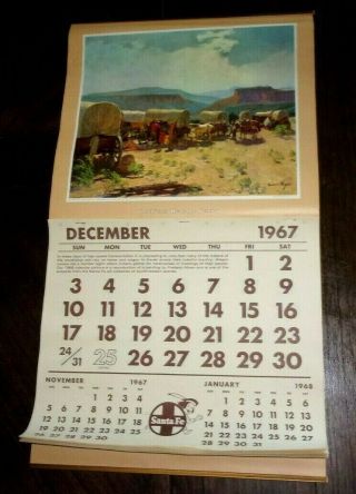 Vintage 1968 Santa Fe Railroad Full Size 12 - Month Calendar Indian Wagon Camp