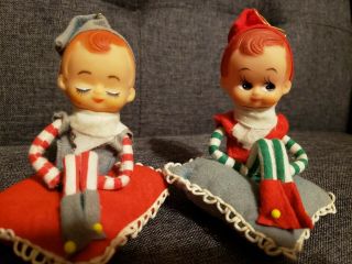 Vintage Set Of 2 Striped Knee Huggers/pixies/elves Elf Sitting On Pillows Japan