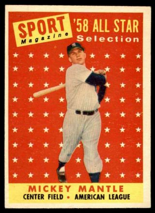 1958 Topps 487 Mickey Mantle Yankees All Star Nm - Mt To Nm - Mt,