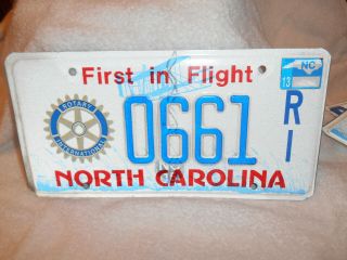 North Carolina Specialty License Plate Tag Rotary International 2013