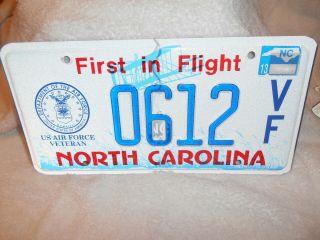 North Carolina Specialty License Plate Tag Us Air Force Veteran 2013