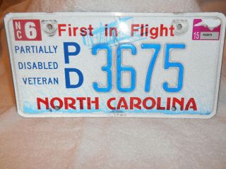 North Carolina Specialty License Plate Tag Partially Disabled Veteran 2015