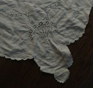 VTG Cotton white tablecloth Heavy Cut work and Embroidery 50 