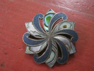 Vintage Mexico Southwest Taxco Sterling Silver Abalone Pendant Brooch Signed