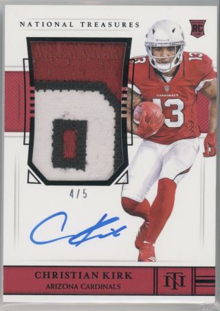 Christian Kirk 2018 National Treasures Rookie Black Patch Auto 4/5 Cardinals Rc