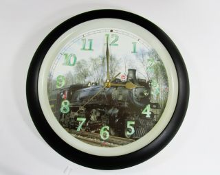 Train Whistle,  Sounds,  Battery Operated Wall Clock.  Railroad Clock 13 - 1/4 " Dia.
