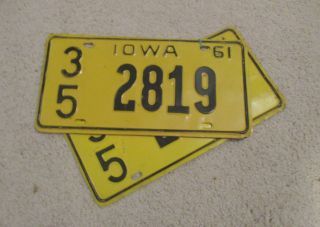 1961 Iowa Vintage Auto License Plates Matching Pair
