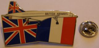 British Airways Concorde France & Great Britain Flags Airlines Vintage Pin Badge