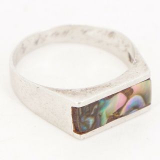 Vtg Sterling Silver - Mexico Abalone Inlay Signet Ring Size 6.  5 - 3g